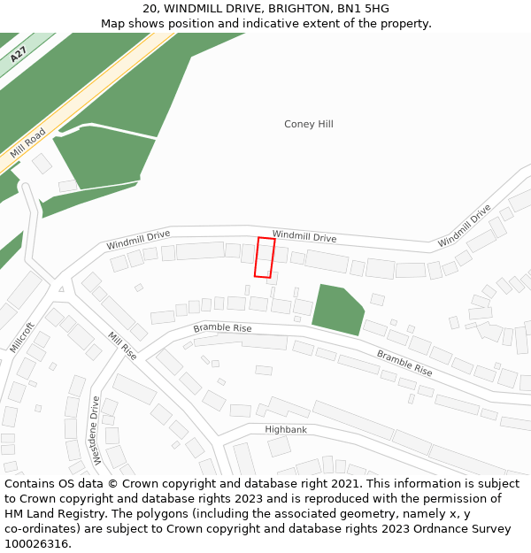 20, WINDMILL DRIVE, BRIGHTON, BN1 5HG: Location map and indicative extent of plot