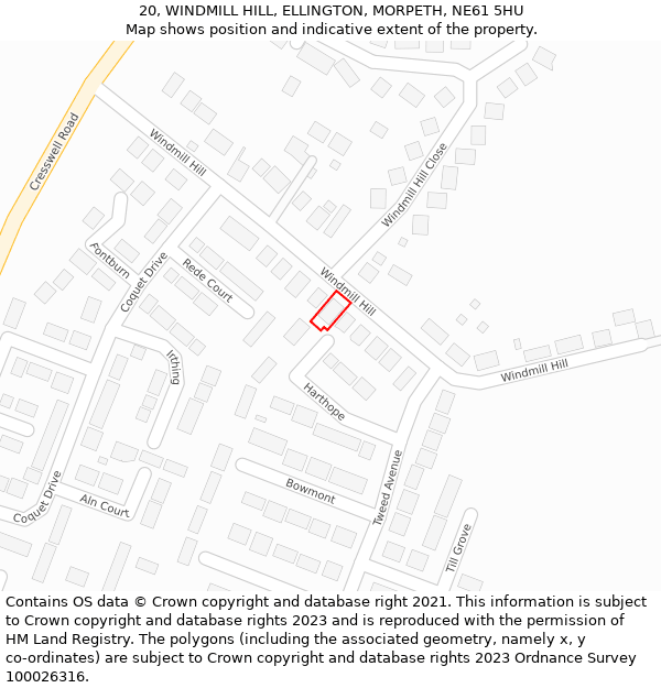 20, WINDMILL HILL, ELLINGTON, MORPETH, NE61 5HU: Location map and indicative extent of plot