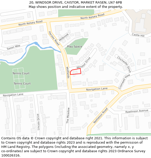 20, WINDSOR DRIVE, CAISTOR, MARKET RASEN, LN7 6PB: Location map and indicative extent of plot