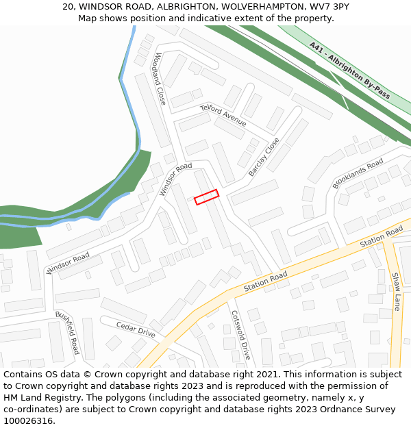 20, WINDSOR ROAD, ALBRIGHTON, WOLVERHAMPTON, WV7 3PY: Location map and indicative extent of plot