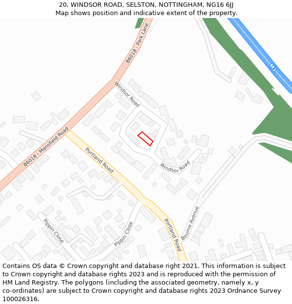 20, WINDSOR ROAD, SELSTON, NOTTINGHAM, NG16 6JJ: Location map and indicative extent of plot