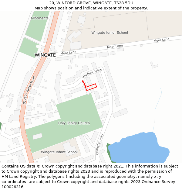 20, WINFORD GROVE, WINGATE, TS28 5DU: Location map and indicative extent of plot