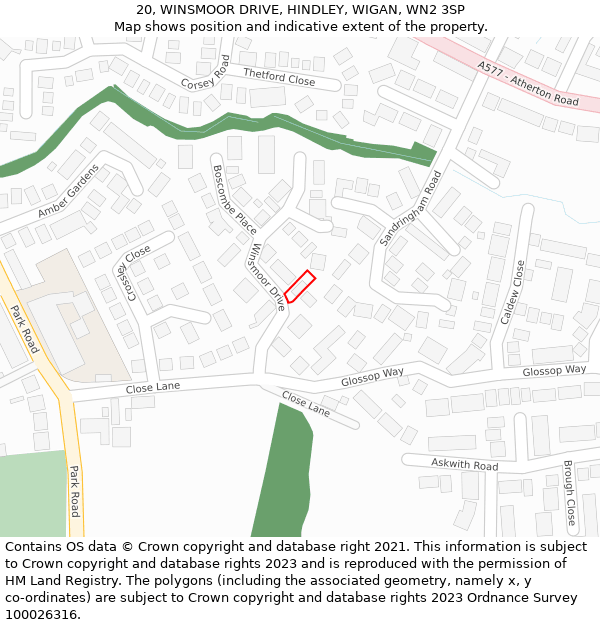 20, WINSMOOR DRIVE, HINDLEY, WIGAN, WN2 3SP: Location map and indicative extent of plot