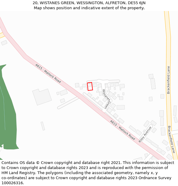 20, WISTANES GREEN, WESSINGTON, ALFRETON, DE55 6JN: Location map and indicative extent of plot