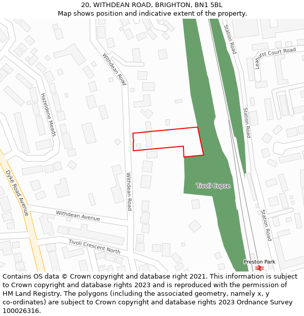 20, WITHDEAN ROAD, BRIGHTON, BN1 5BL: Location map and indicative extent of plot
