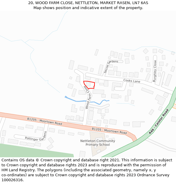 20, WOOD FARM CLOSE, NETTLETON, MARKET RASEN, LN7 6AS: Location map and indicative extent of plot