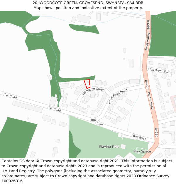 20, WOODCOTE GREEN, GROVESEND, SWANSEA, SA4 8DR: Location map and indicative extent of plot