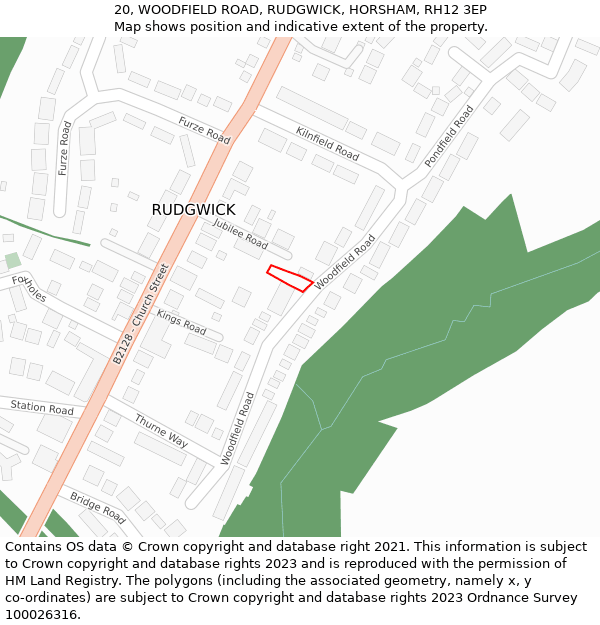 20, WOODFIELD ROAD, RUDGWICK, HORSHAM, RH12 3EP: Location map and indicative extent of plot