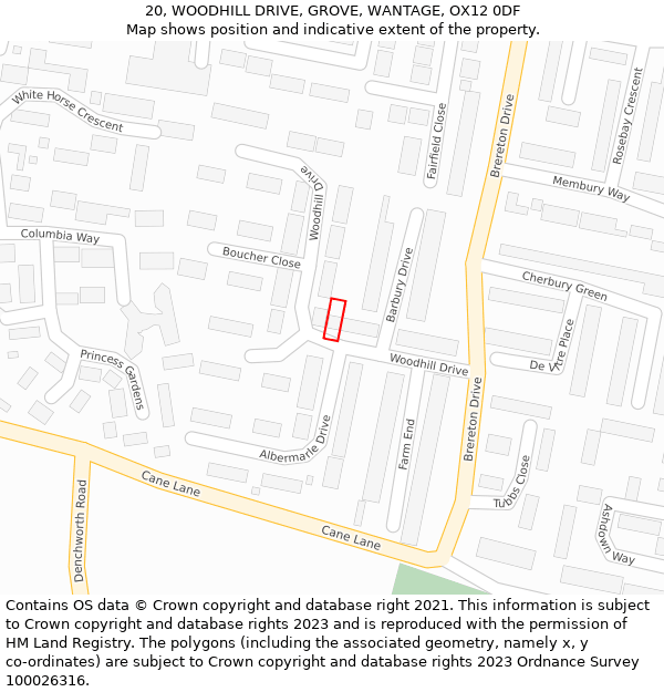 20, WOODHILL DRIVE, GROVE, WANTAGE, OX12 0DF: Location map and indicative extent of plot