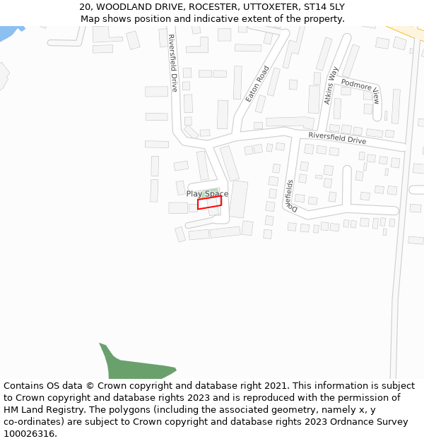 20, WOODLAND DRIVE, ROCESTER, UTTOXETER, ST14 5LY: Location map and indicative extent of plot