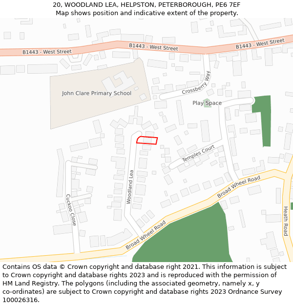 20, WOODLAND LEA, HELPSTON, PETERBOROUGH, PE6 7EF: Location map and indicative extent of plot