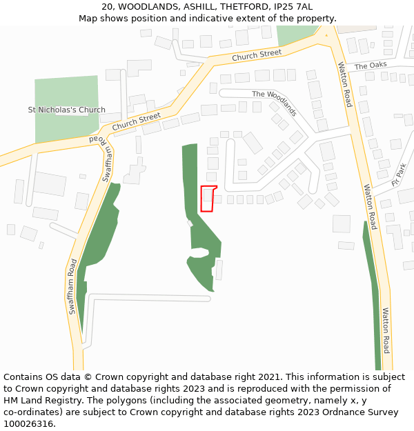 20, WOODLANDS, ASHILL, THETFORD, IP25 7AL: Location map and indicative extent of plot