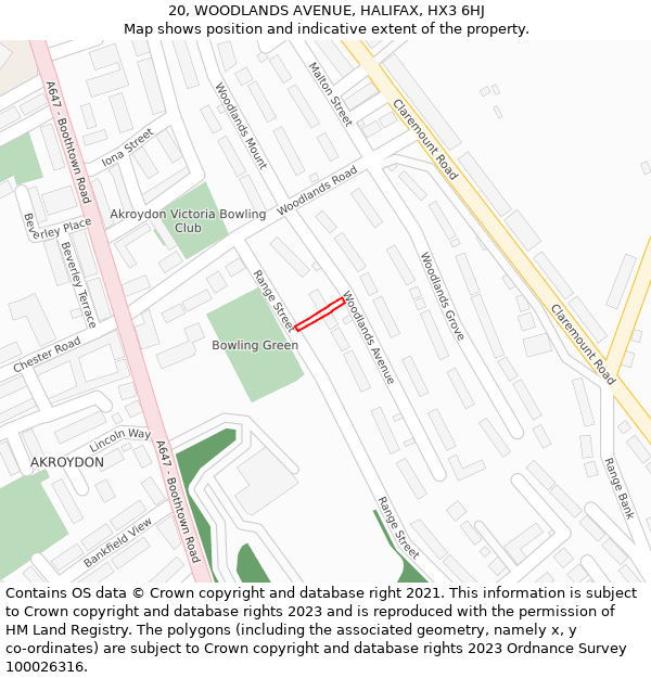 20, WOODLANDS AVENUE, HALIFAX, HX3 6HJ: Location map and indicative extent of plot