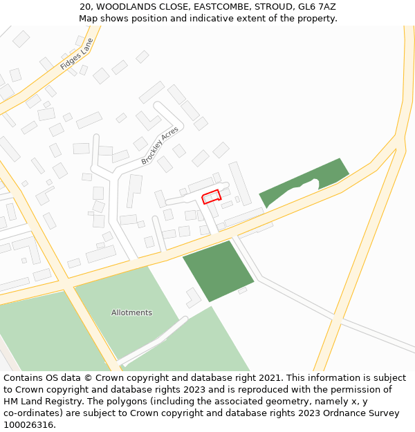 20, WOODLANDS CLOSE, EASTCOMBE, STROUD, GL6 7AZ: Location map and indicative extent of plot