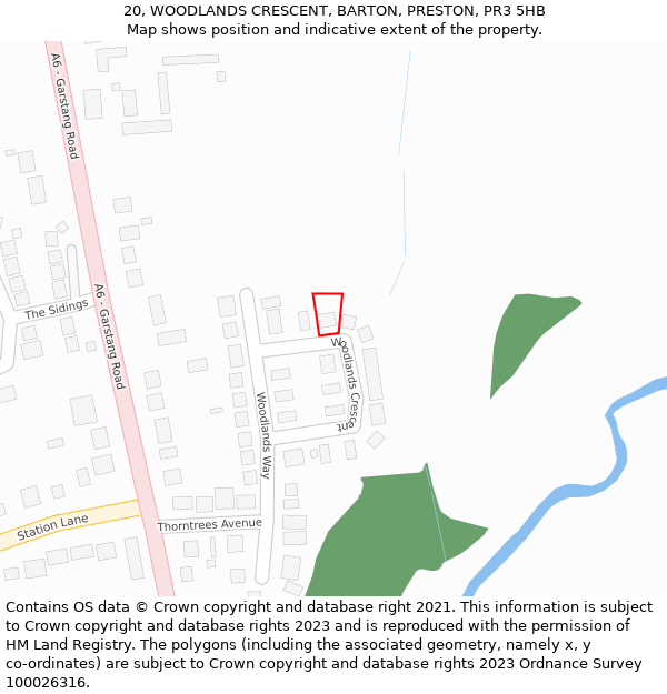 20, WOODLANDS CRESCENT, BARTON, PRESTON, PR3 5HB: Location map and indicative extent of plot