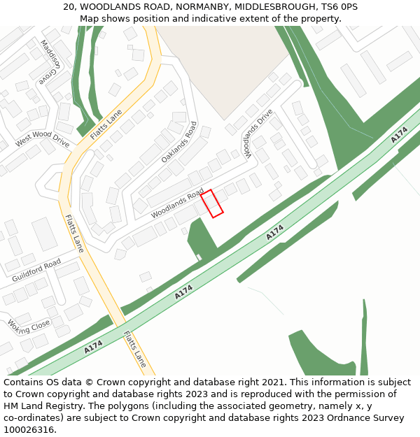 20, WOODLANDS ROAD, NORMANBY, MIDDLESBROUGH, TS6 0PS: Location map and indicative extent of plot