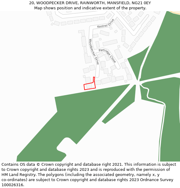 20, WOODPECKER DRIVE, RAINWORTH, MANSFIELD, NG21 0EY: Location map and indicative extent of plot