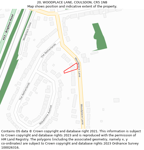 20, WOODPLACE LANE, COULSDON, CR5 1NB: Location map and indicative extent of plot