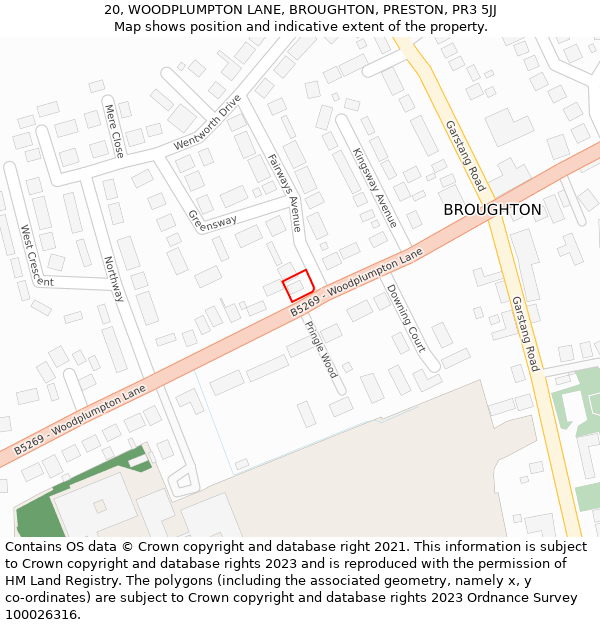 20, WOODPLUMPTON LANE, BROUGHTON, PRESTON, PR3 5JJ: Location map and indicative extent of plot