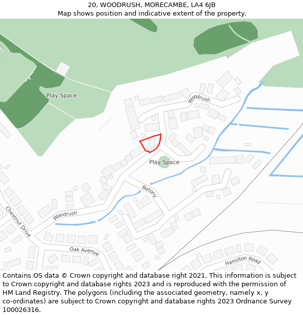 20, WOODRUSH, MORECAMBE, LA4 6JB: Location map and indicative extent of plot
