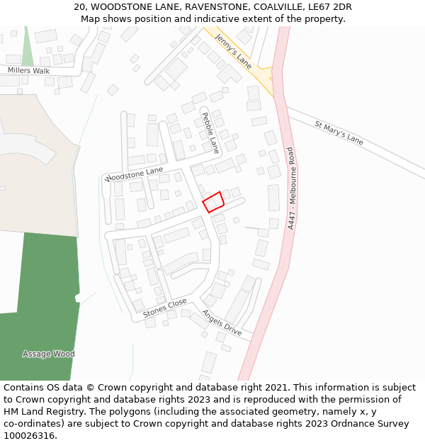 20, WOODSTONE LANE, RAVENSTONE, COALVILLE, LE67 2DR: Location map and indicative extent of plot