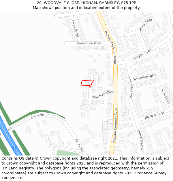 20, WOODVALE CLOSE, HIGHAM, BARNSLEY, S75 1PP: Location map and indicative extent of plot