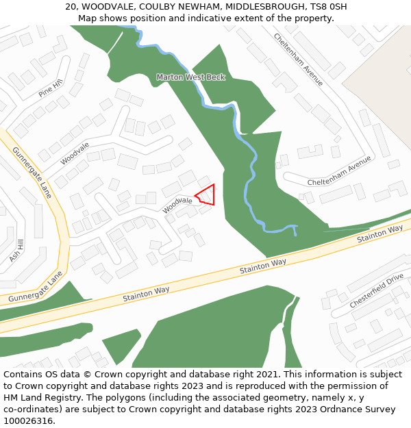 20, WOODVALE, COULBY NEWHAM, MIDDLESBROUGH, TS8 0SH: Location map and indicative extent of plot