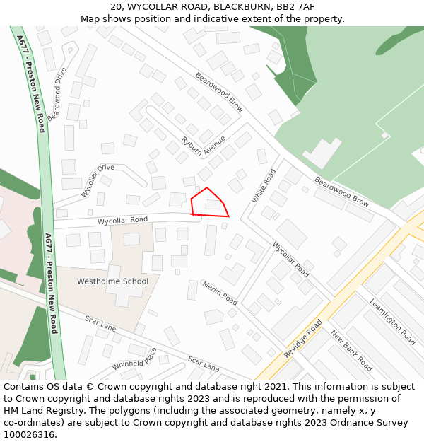 20, WYCOLLAR ROAD, BLACKBURN, BB2 7AF: Location map and indicative extent of plot