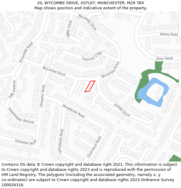 20, WYCOMBE DRIVE, ASTLEY, MANCHESTER, M29 7BX: Location map and indicative extent of plot