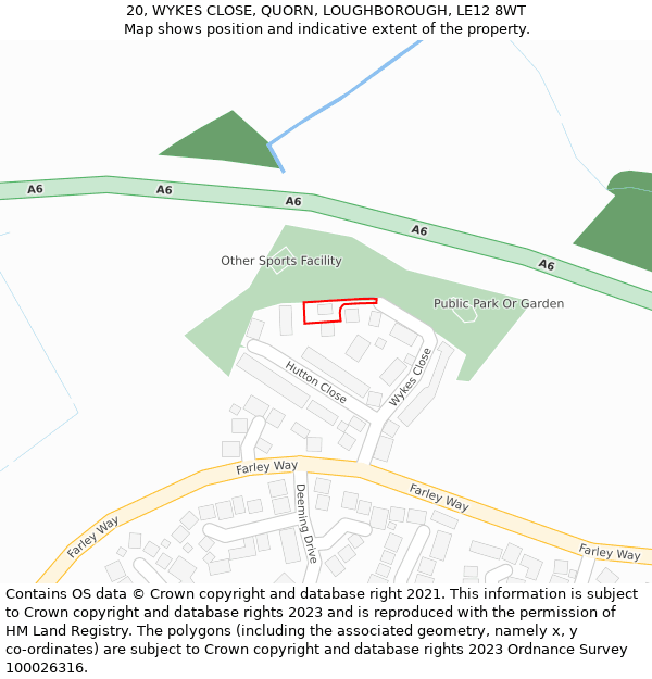 20, WYKES CLOSE, QUORN, LOUGHBOROUGH, LE12 8WT: Location map and indicative extent of plot