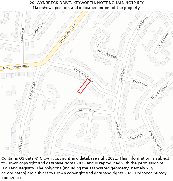 20, WYNBRECK DRIVE, KEYWORTH, NOTTINGHAM, NG12 5FY: Location map and indicative extent of plot