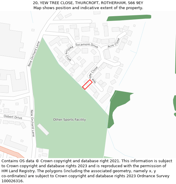 20, YEW TREE CLOSE, THURCROFT, ROTHERHAM, S66 9EY: Location map and indicative extent of plot