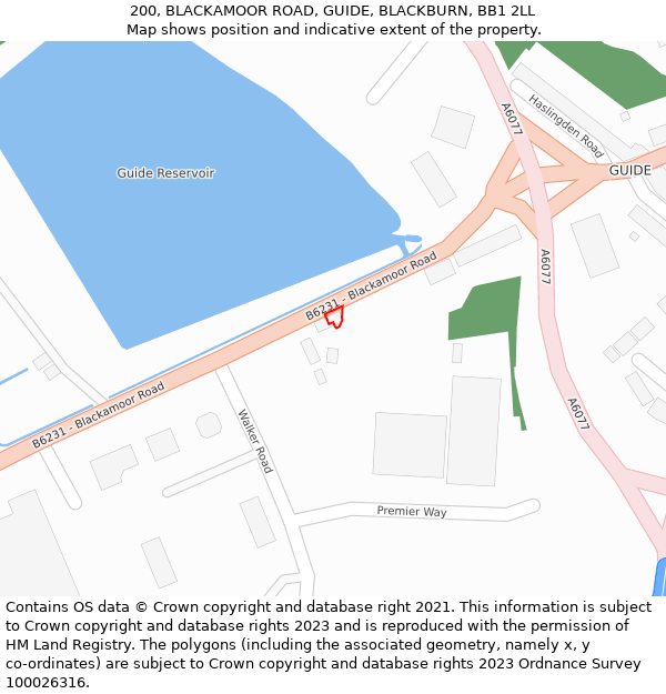 200, BLACKAMOOR ROAD, GUIDE, BLACKBURN, BB1 2LL: Location map and indicative extent of plot