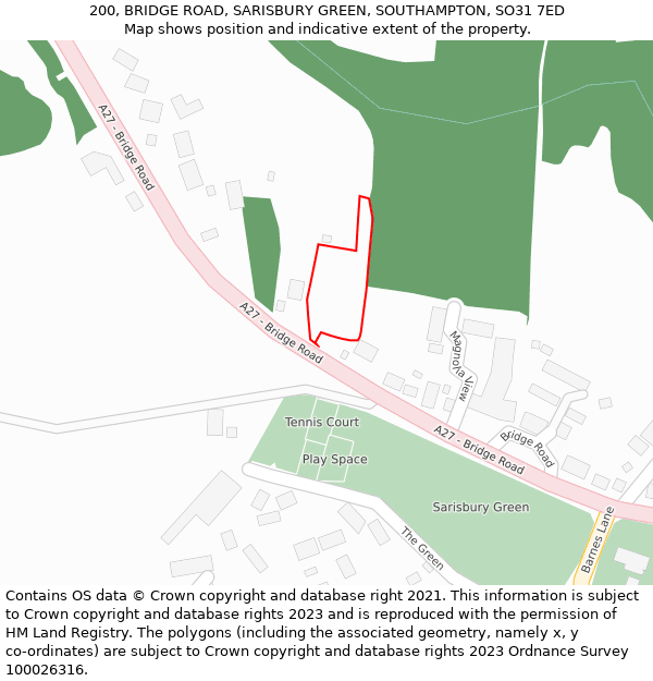 200, BRIDGE ROAD, SARISBURY GREEN, SOUTHAMPTON, SO31 7ED: Location map and indicative extent of plot