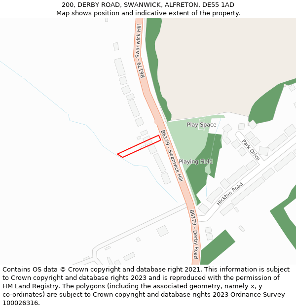 200, DERBY ROAD, SWANWICK, ALFRETON, DE55 1AD: Location map and indicative extent of plot