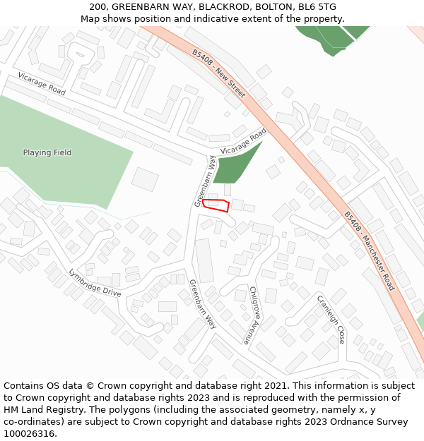 200, GREENBARN WAY, BLACKROD, BOLTON, BL6 5TG: Location map and indicative extent of plot