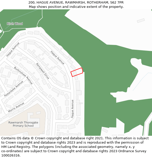 200, HAGUE AVENUE, RAWMARSH, ROTHERHAM, S62 7PR: Location map and indicative extent of plot