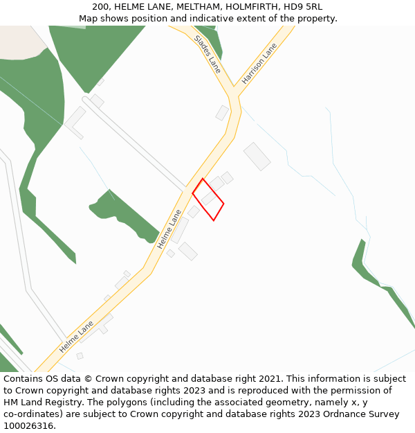 200, HELME LANE, MELTHAM, HOLMFIRTH, HD9 5RL: Location map and indicative extent of plot