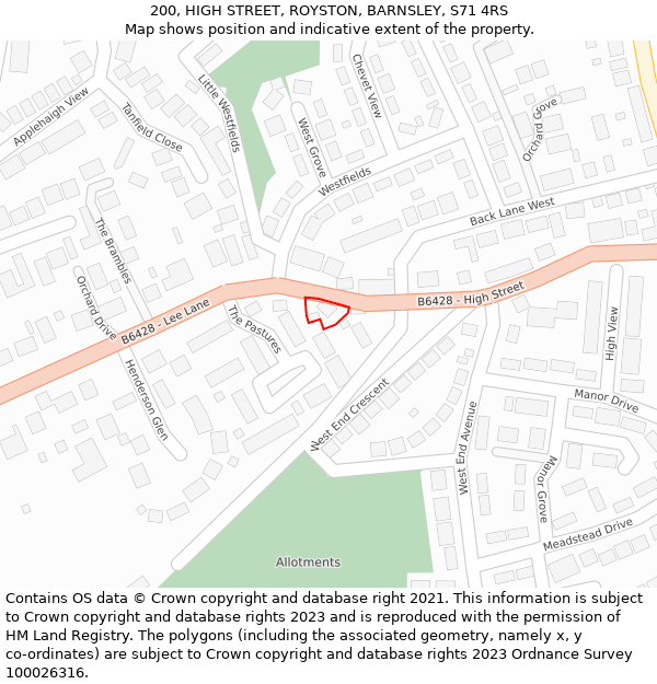200, HIGH STREET, ROYSTON, BARNSLEY, S71 4RS: Location map and indicative extent of plot