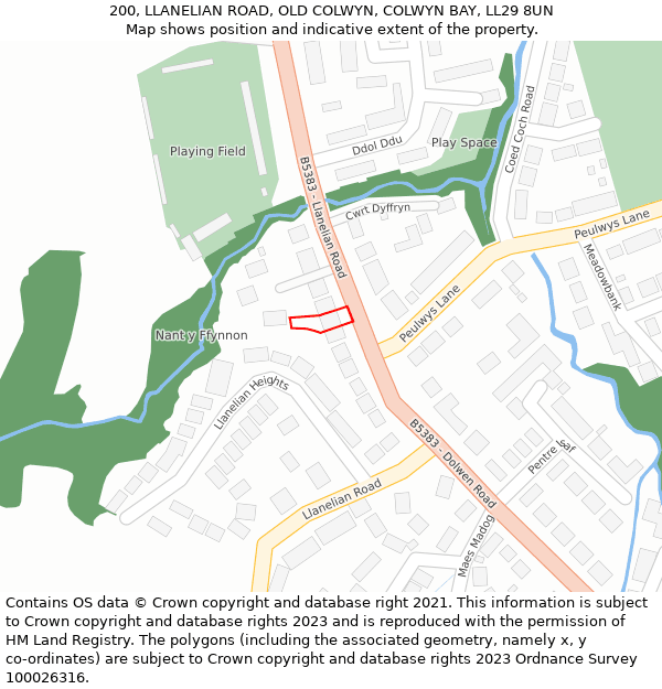 200, LLANELIAN ROAD, OLD COLWYN, COLWYN BAY, LL29 8UN: Location map and indicative extent of plot