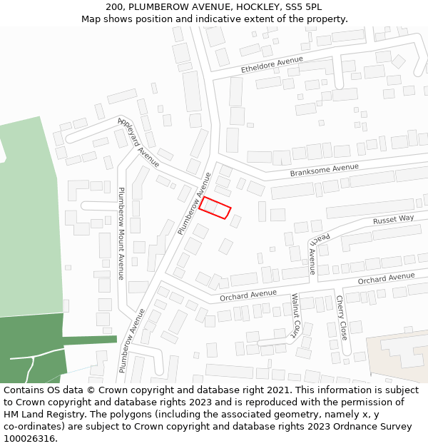 200, PLUMBEROW AVENUE, HOCKLEY, SS5 5PL: Location map and indicative extent of plot