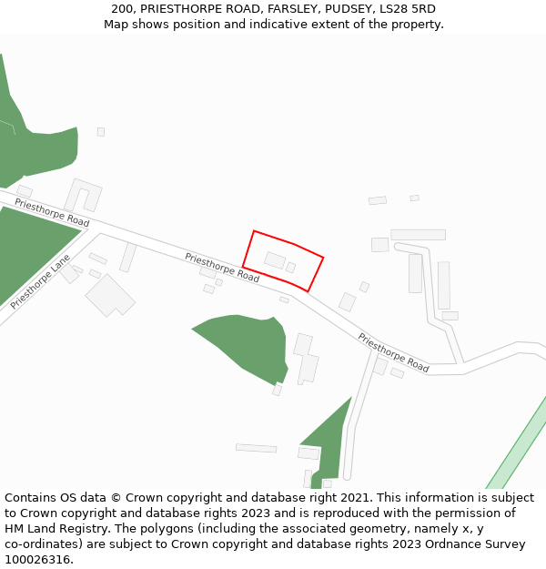 200, PRIESTHORPE ROAD, FARSLEY, PUDSEY, LS28 5RD: Location map and indicative extent of plot