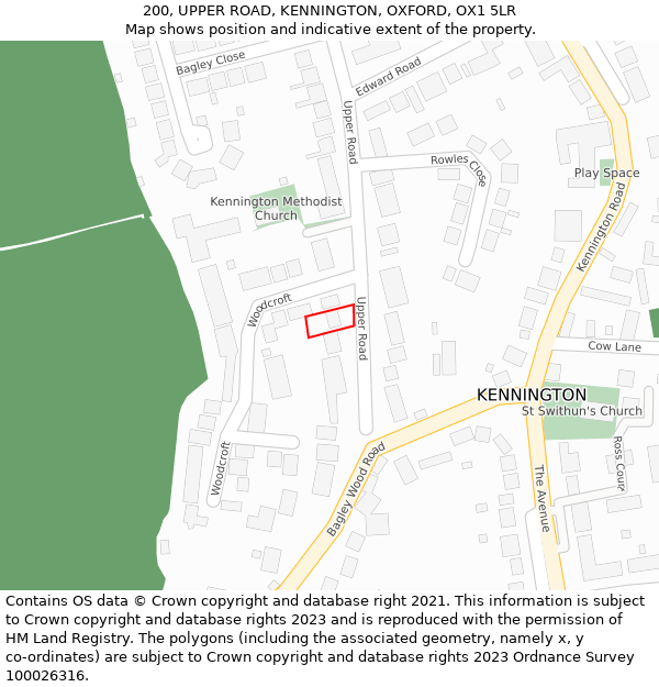 200, UPPER ROAD, KENNINGTON, OXFORD, OX1 5LR: Location map and indicative extent of plot