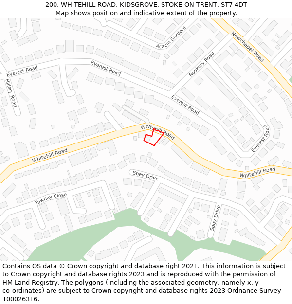 200, WHITEHILL ROAD, KIDSGROVE, STOKE-ON-TRENT, ST7 4DT: Location map and indicative extent of plot