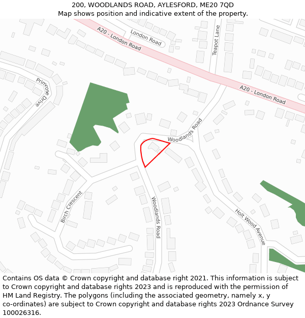 200, WOODLANDS ROAD, AYLESFORD, ME20 7QD: Location map and indicative extent of plot