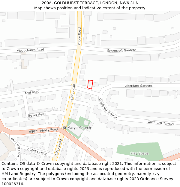 200A, GOLDHURST TERRACE, LONDON, NW6 3HN: Location map and indicative extent of plot