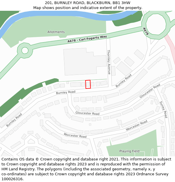 201, BURNLEY ROAD, BLACKBURN, BB1 3HW: Location map and indicative extent of plot