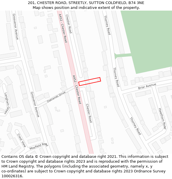 201, CHESTER ROAD, STREETLY, SUTTON COLDFIELD, B74 3NE: Location map and indicative extent of plot