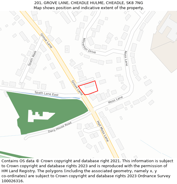 201, GROVE LANE, CHEADLE HULME, CHEADLE, SK8 7NG: Location map and indicative extent of plot