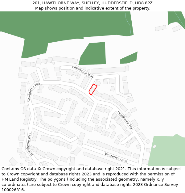 201, HAWTHORNE WAY, SHELLEY, HUDDERSFIELD, HD8 8PZ: Location map and indicative extent of plot